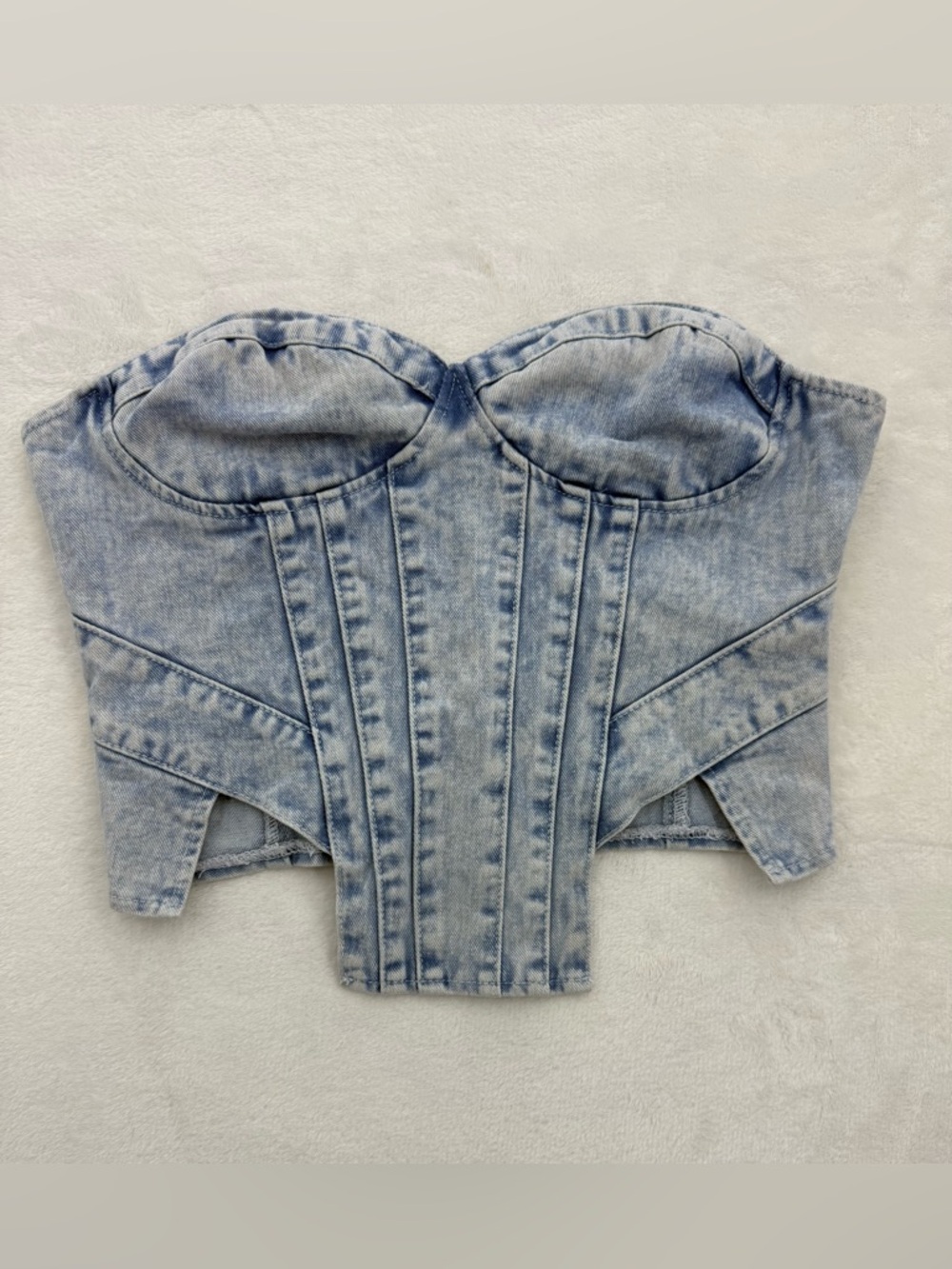 PrettyLittleThing denim corset top Size US 10 Light Blue Acid Wash Festival